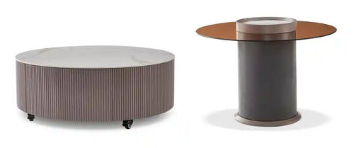 23.6 Table d'appoint ronde moderne - Verre trempé ambré et bois noir