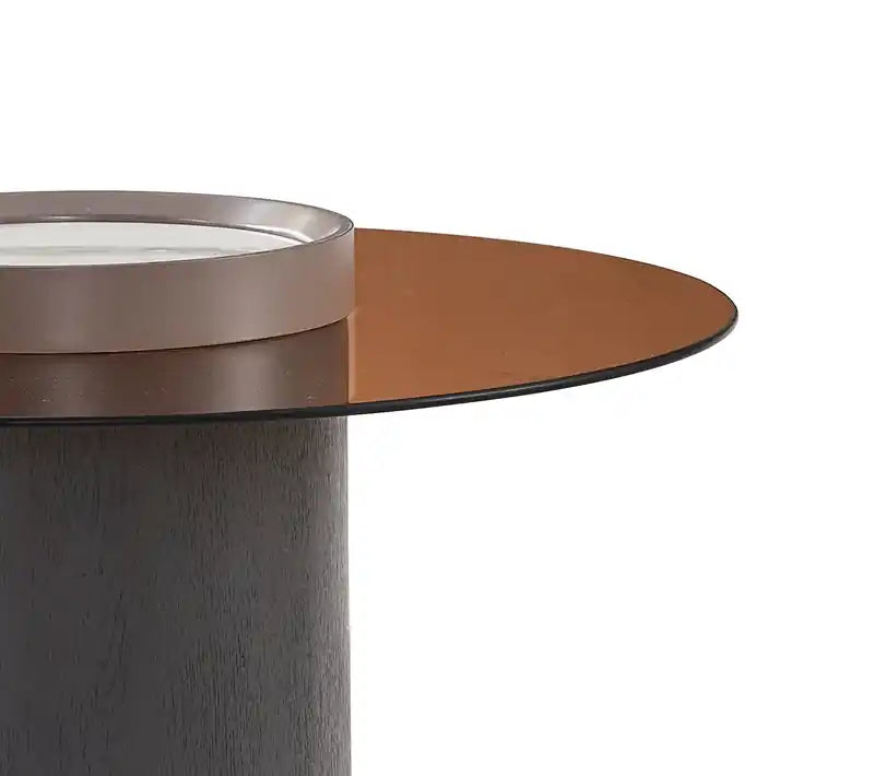 23.6 Table d'appoint ronde moderne - Verre trempé ambré et bois noir