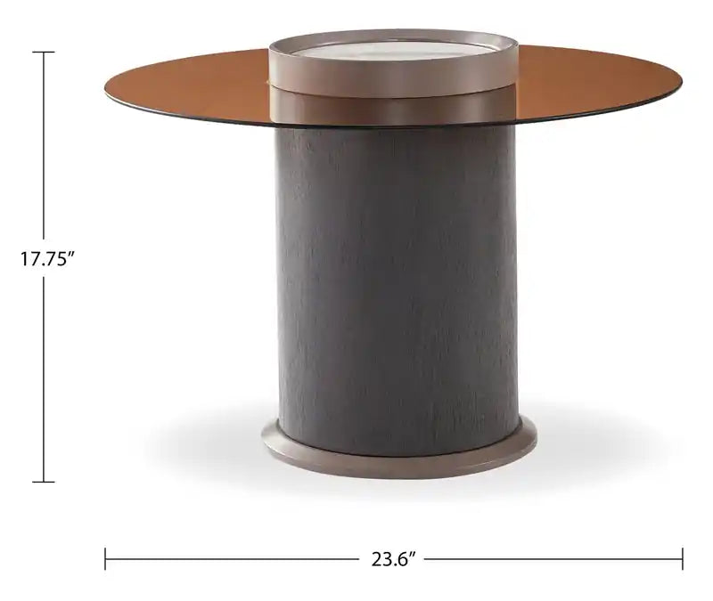 23.6 Table d'appoint ronde moderne - Verre trempé ambré et bois noir