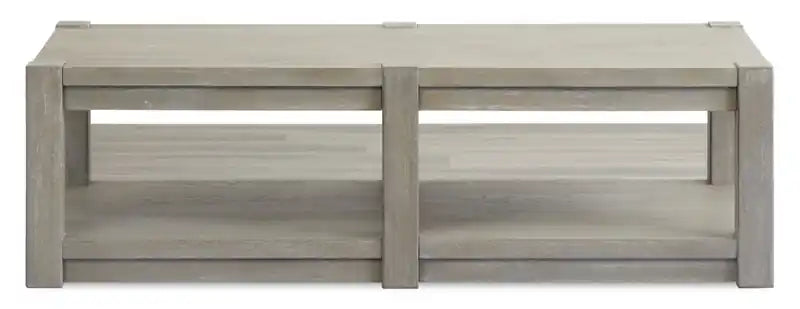Table basse contemporaine 60 en bois massif avec étagère et roulettes - Gris Calico