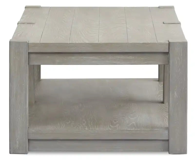 Table basse contemporaine 60 en bois massif avec étagère et roulettes - Gris Calico