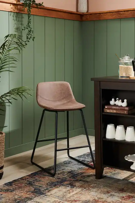 Tabouret de hauteur comptoir en tissu de cuir végétalien, 24H