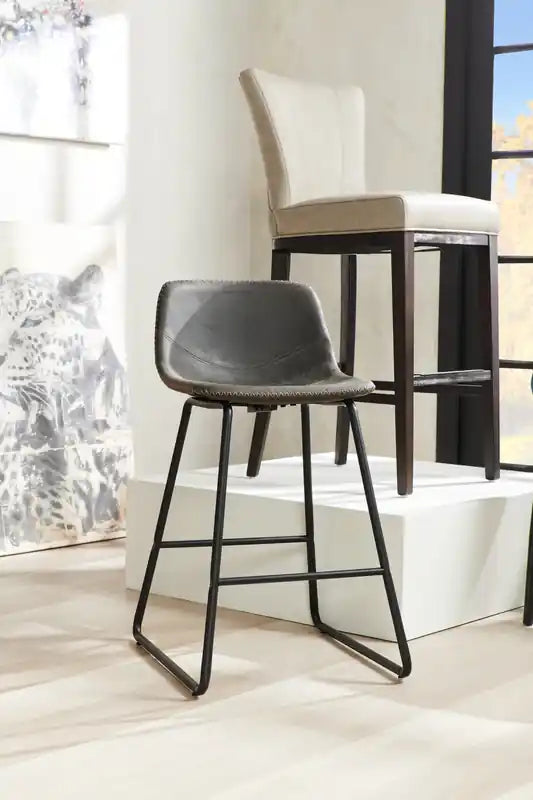 Tabouret de hauteur comptoir en tissu de cuir végétalien, 24H