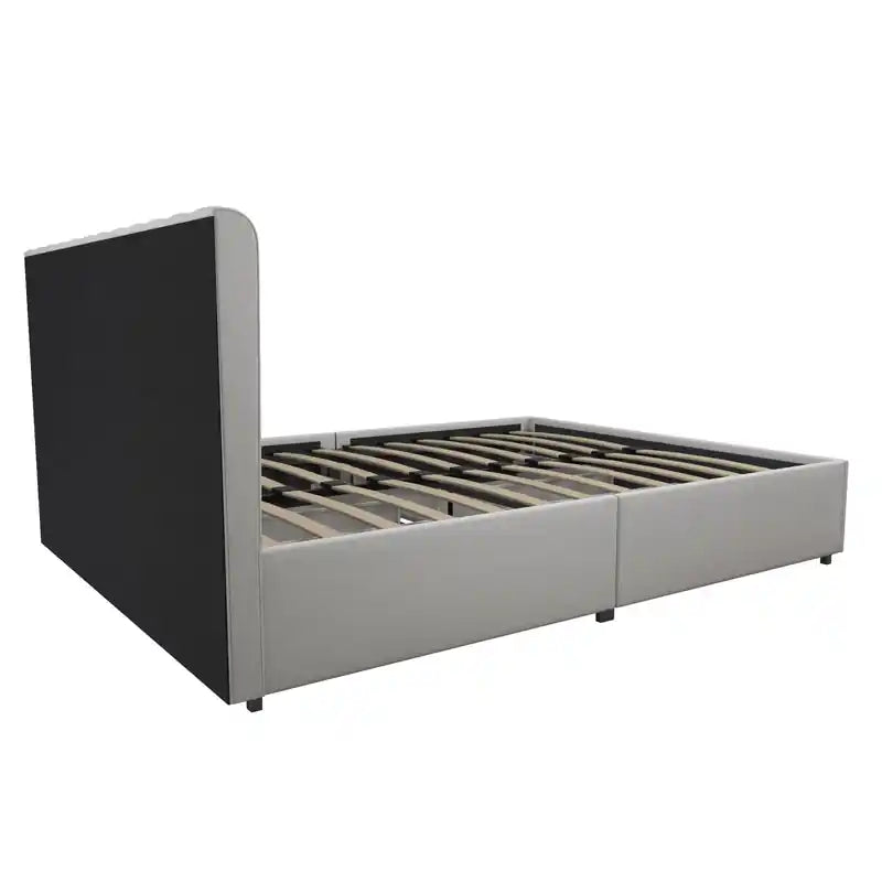 Lit Queen en tissu avec tiroirs de rangement