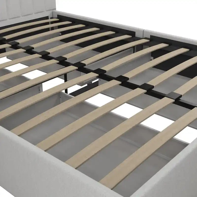 Lit Queen en tissu avec tiroirs de rangement