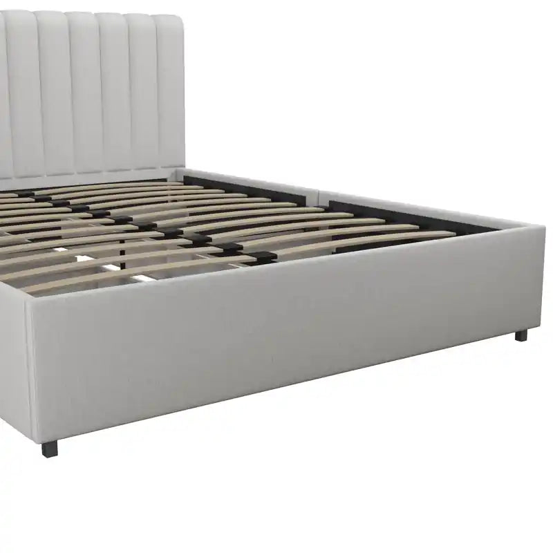 Lit Queen en tissu avec tiroirs de rangement