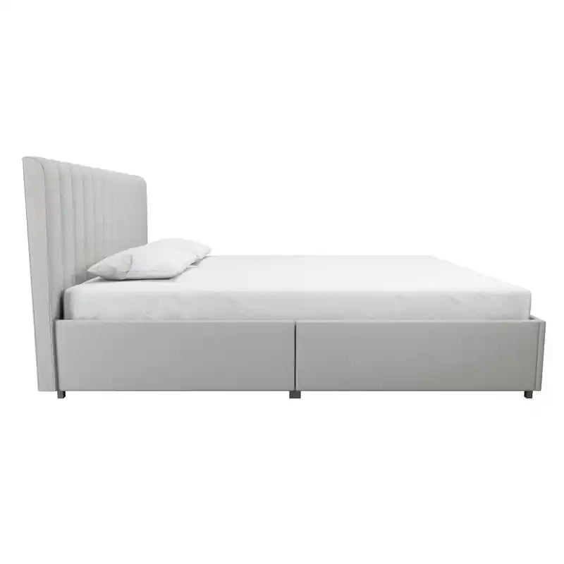 Lit Queen en tissu avec tiroirs de rangement