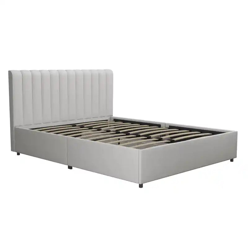 Lit Queen en tissu avec tiroirs de rangement