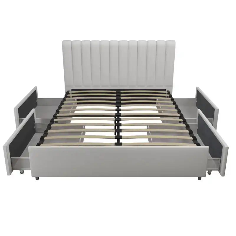 Lit Queen en tissu avec tiroirs de rangement