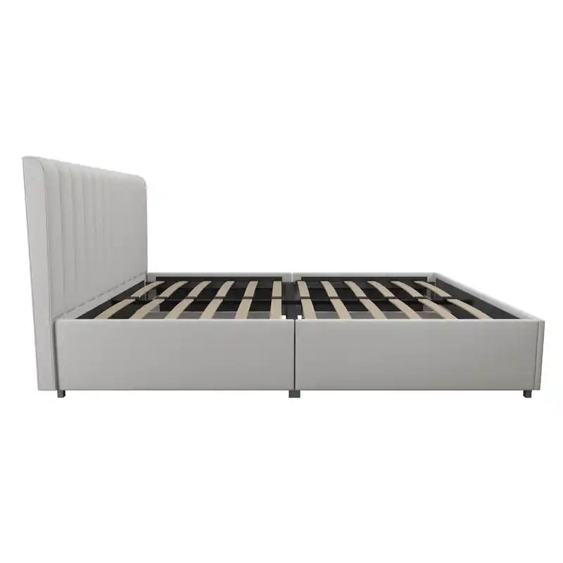 Lit Queen en tissu avec tiroirs de rangement