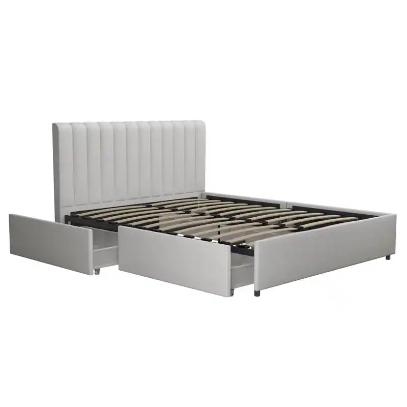 Lit Queen en tissu avec tiroirs de rangement
