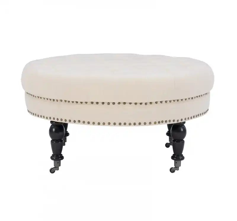Pouf rond tufté en tissu