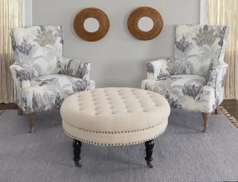 Pouf rond tufté en tissu