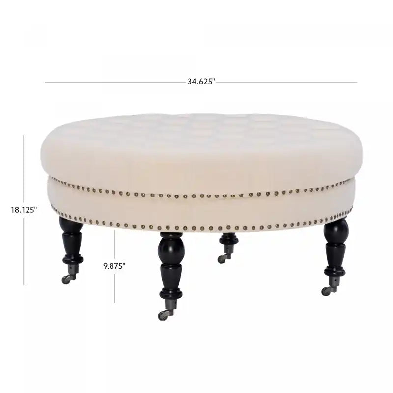 Pouf rond tufté en tissu