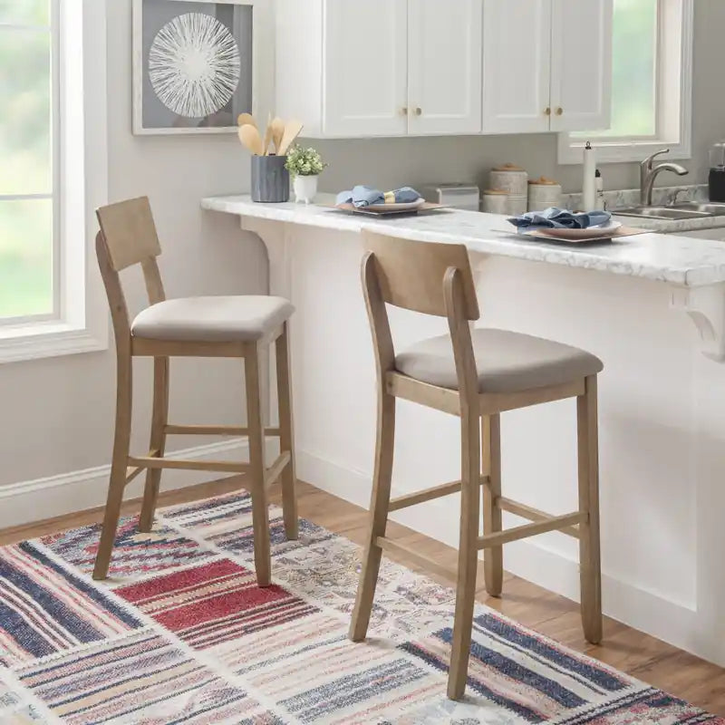 Tabouret de bar en tissu aspect lin