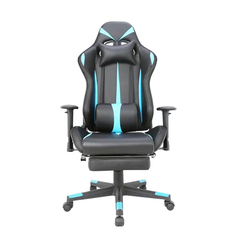 Chaise de bureau gaming en PU avec coussin lombaire et repose-pieds