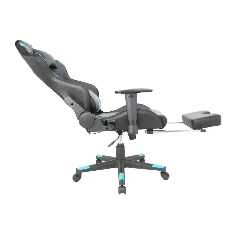 Chaise de bureau gaming en PU avec coussin lombaire et repose-pieds