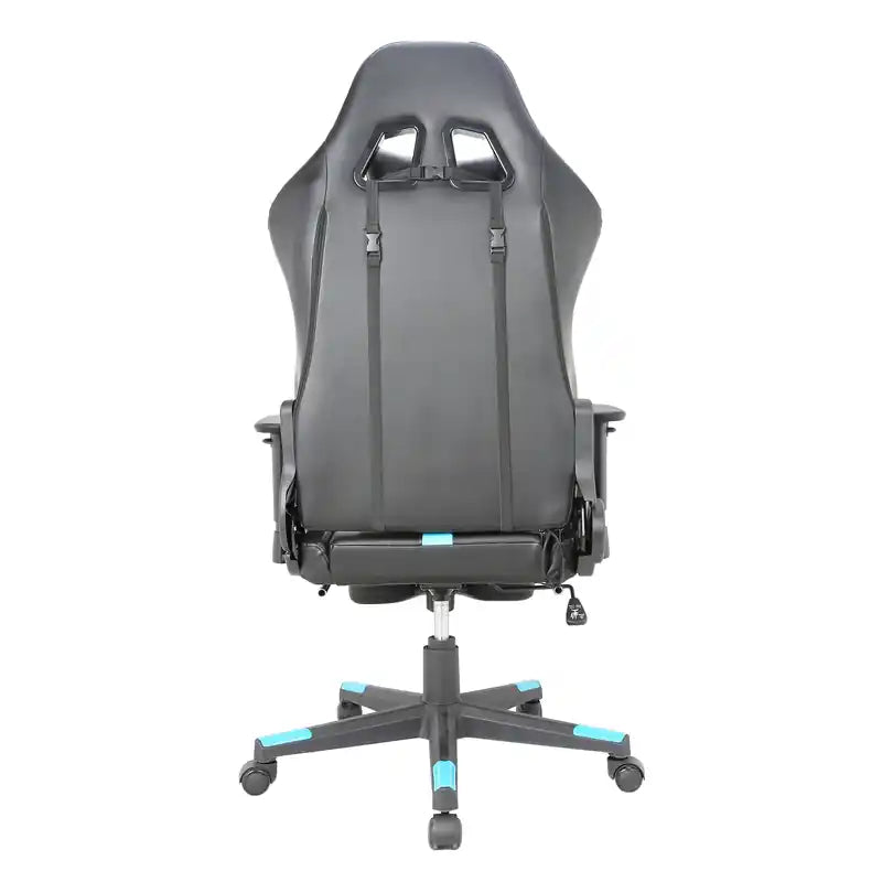 Chaise de bureau gaming en PU avec coussin lombaire et repose-pieds