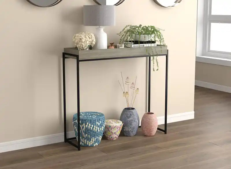 Console moderne 40 po avec plateau – Taupe foncé et métal noir