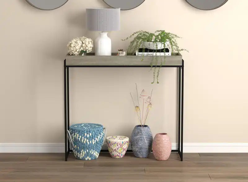 Console moderne 40 po avec plateau – Taupe foncé et métal noir