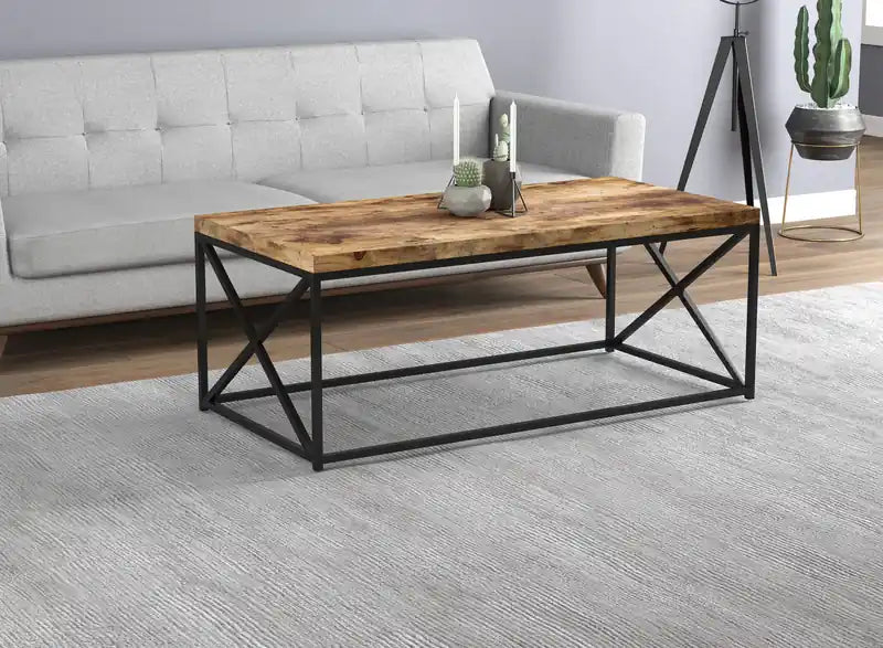 44 Table Basse en Bois Recyclé avec Métal Noir