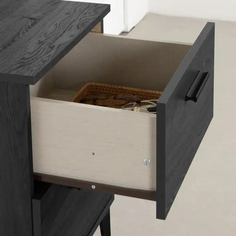 Table de chevet à 2 tiroirs avec pieds en métal - Chêne gris