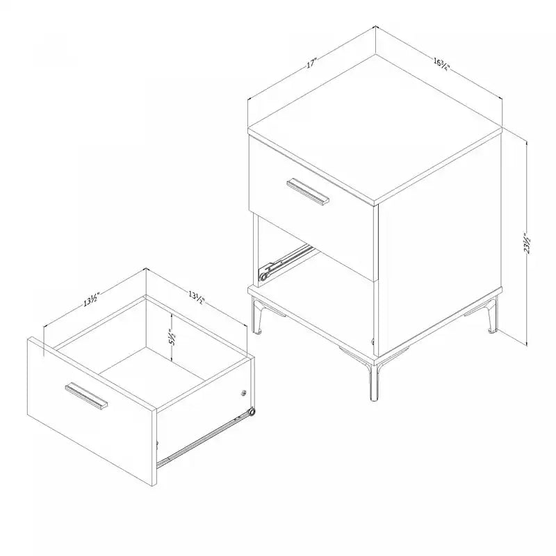 Table de chevet à 2 tiroirs avec pieds en métal - Chêne gris