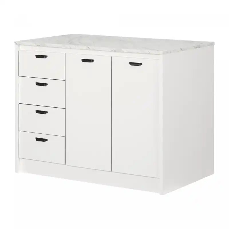 Myro Kitchen Island With Storage - Faux White Marble And White
