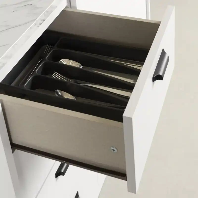 Îlot de cuisine avec rangement - Faux marbre blanc et blanc