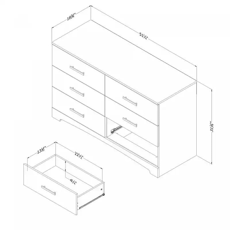 Commode à 6 tiroirs - Blanc pur