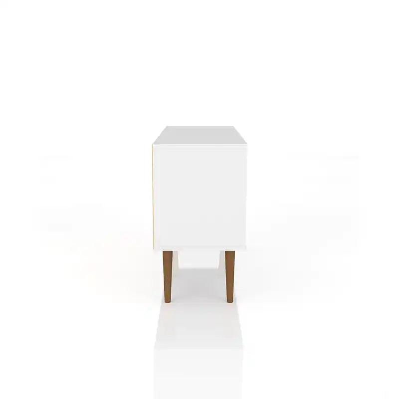 Meuble TV Mid-Century Modern de 42,52 po avec 2 étagères et 1 porte – Blanc et jaune