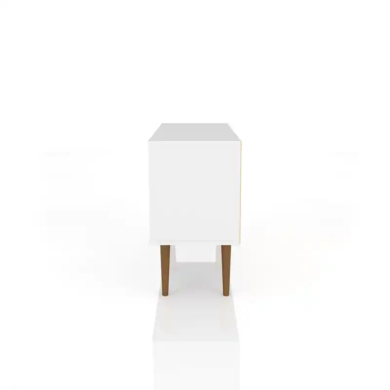 Meuble TV Mid-Century Modern de 42,52 po avec 2 étagères et 1 porte – Blanc et jaune