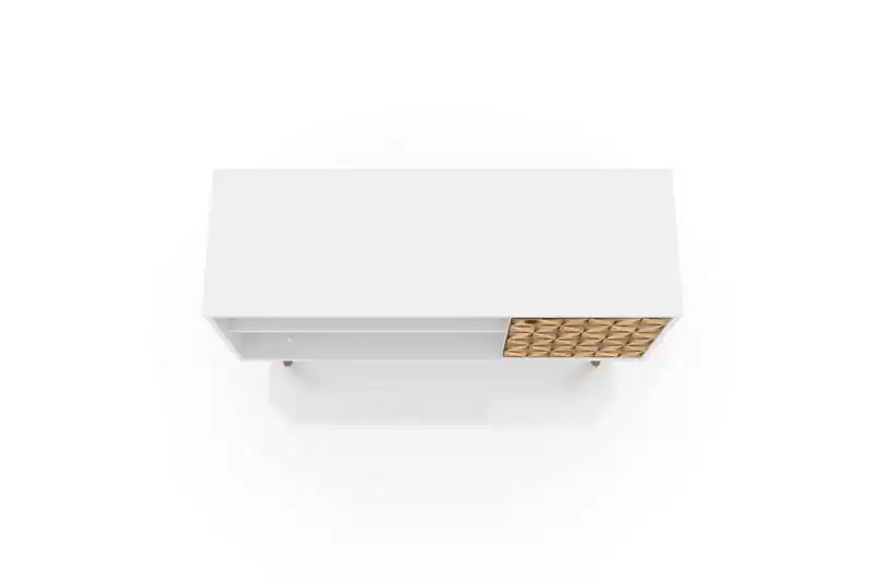 Meuble TV Mid-Century Modern de 42,52 po avec 2 étagères et 1 porte – Blanc et jaune
