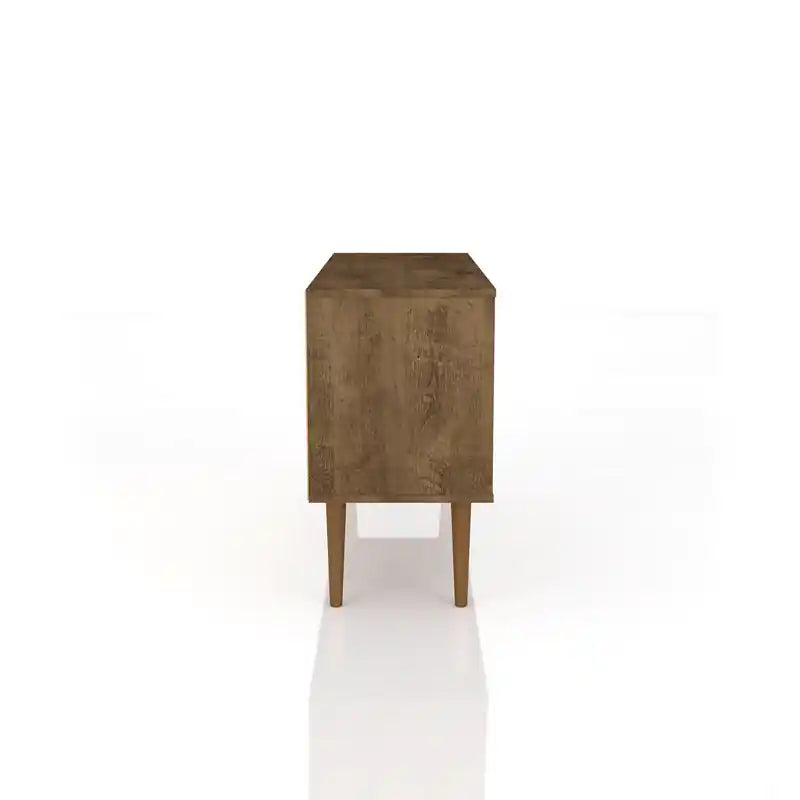 Meuble TV Mid-Century Modern de 42,52 po avec 2 étagères et 1 porte – Blanc et jaune