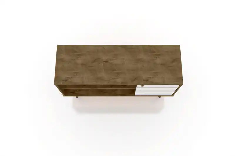 Meuble TV Mid-Century Modern de 42,52 po avec 2 étagères et 1 porte – Blanc et jaune
