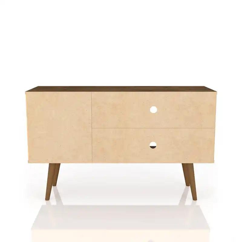 Meuble TV Mid-Century Modern de 42,52 po avec 2 étagères et 1 porte – Blanc et jaune