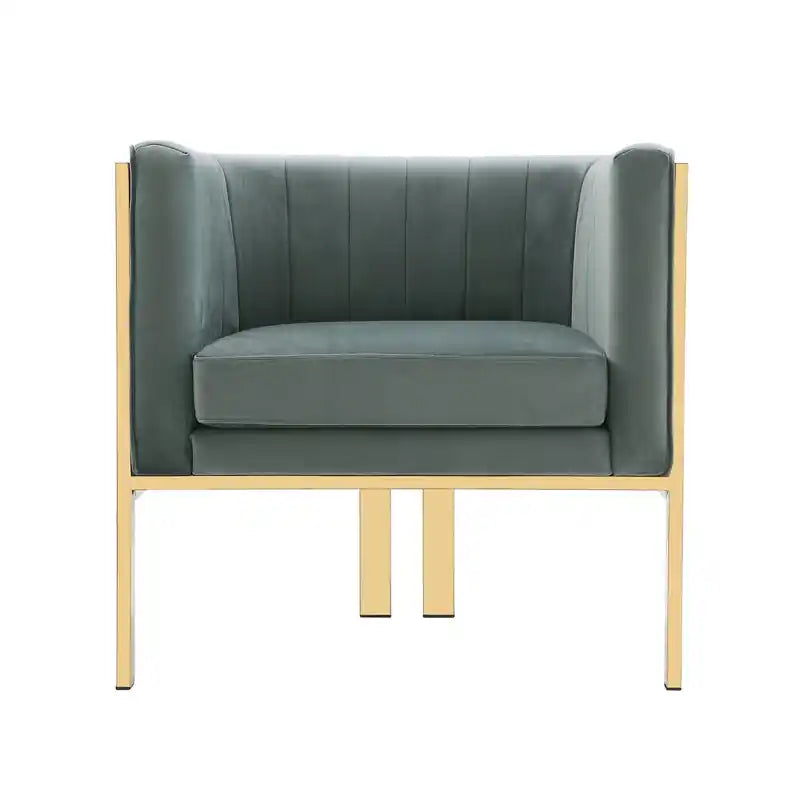 Fauteuil d'appoint en velours et laiton poli - Gris chaud