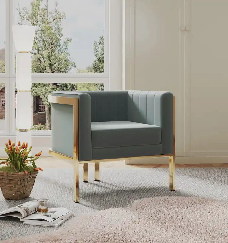 Fauteuil d'appoint en velours et laiton poli - Gris chaud