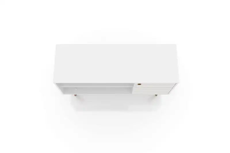 Meuble TV Mid-Century Modern de 42,52 po avec 2 étagères et 1 porte – Blanc et jaune