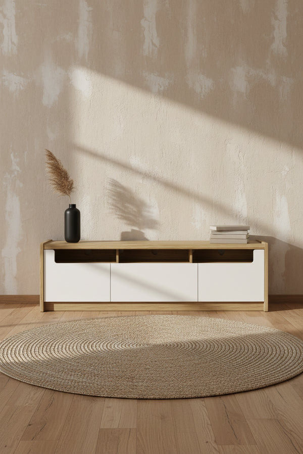 Manhattan Comfort Munoz 72.83 TV Stand with 3 Compartments & Media Shelves - Off White Gloss