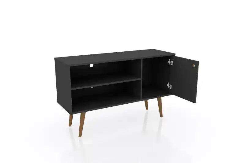 Meuble TV Mid-Century Modern de 42,52 po avec 2 étagères et 1 porte – Blanc et jaune