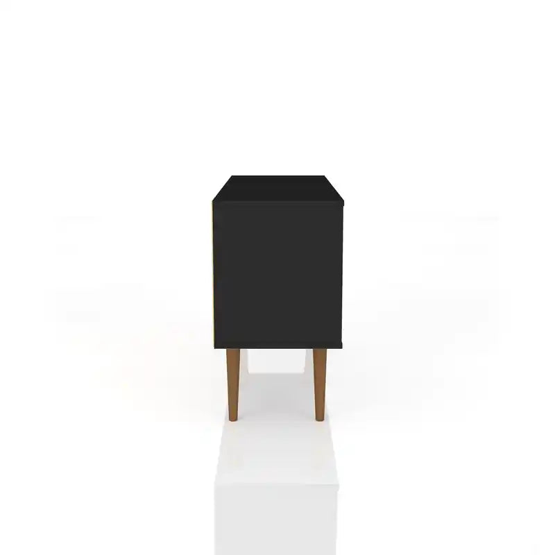 Meuble TV Mid-Century Modern de 42,52 po avec 2 étagères et 1 porte – Blanc et jaune
