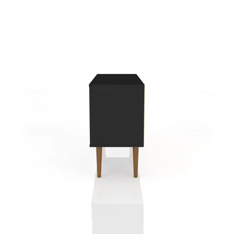 Meuble TV Mid-Century Modern de 42,52 po avec 2 étagères et 1 porte – Blanc et jaune