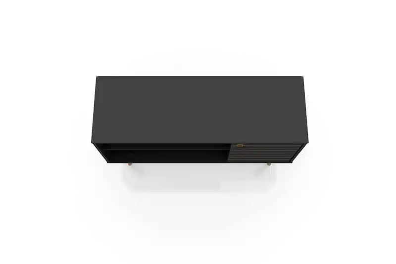 Meuble TV Mid-Century Modern de 42,52 po avec 2 étagères et 1 porte – Blanc et jaune