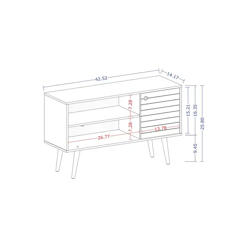 Meuble TV Mid-Century Modern de 42,52 po avec 2 étagères et 1 porte – Blanc et jaune