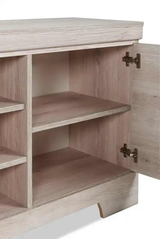 Meuble TV rustique de 61 po avec rangement et gestion des câbles pour téléviseurs jusqu'à 70 po - Blanc délavé