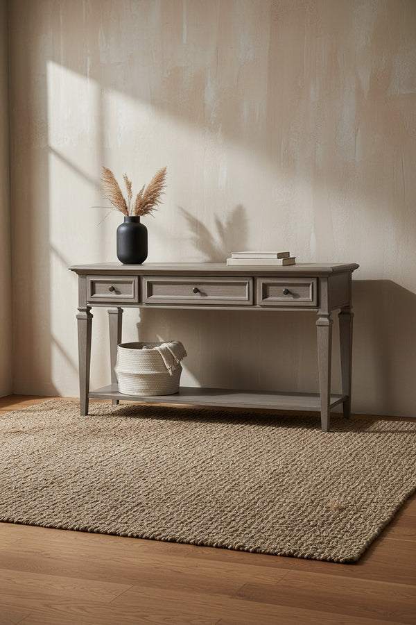 Lancaster 50 Traditional Sofa Table with Storage and Shelf - Grey and Bronze Pine