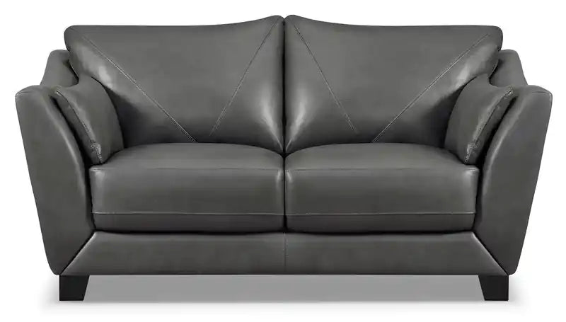 Chateau d'Ax Lusso 69 100% Genuine Leather Loveseat with Wood Legs - Charcoal Grey
