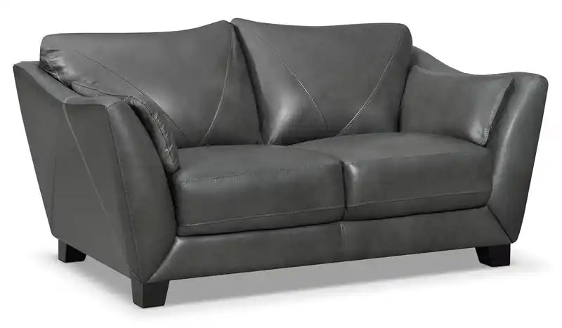 Causeuse en cuir véritable avec pieds en bois – Gris anthracite