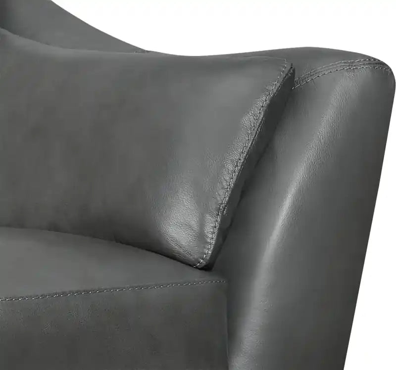 Causeuse en cuir véritable avec pieds en bois – Gris anthracite